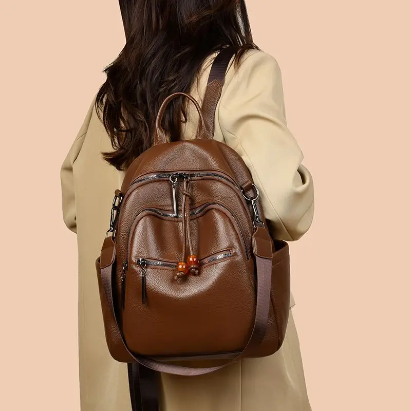 Retro Solid Color Backpack Women Leather Pebble Texture Large Capacity Daypack Ladies Fashion Daily  Commute Mochilas Mujer 2025