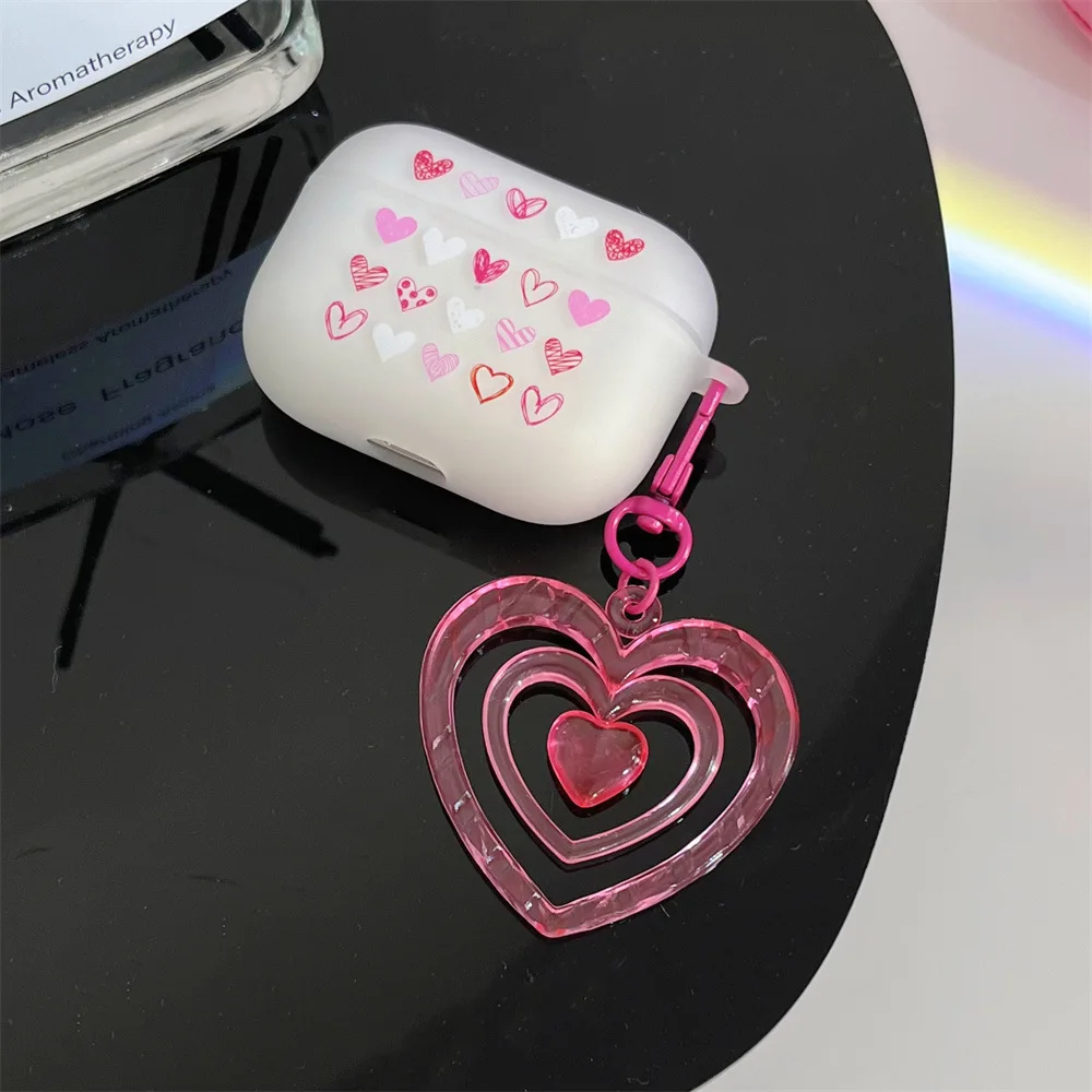 Pink Love Ring for Airpods Pro 2nd Earphone Case For Apple 1/2/3 soft matte TPU Earphone Case for Women and girl with keychain