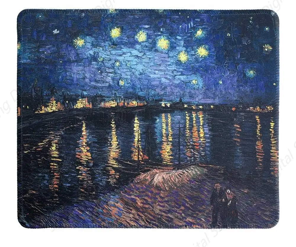 

Art Mouse Pad Non Slip Rubber Mouse Pad Printed With Vincent Van Gogh's Starry Night On The Rhone River Stitched Border 25*30cm