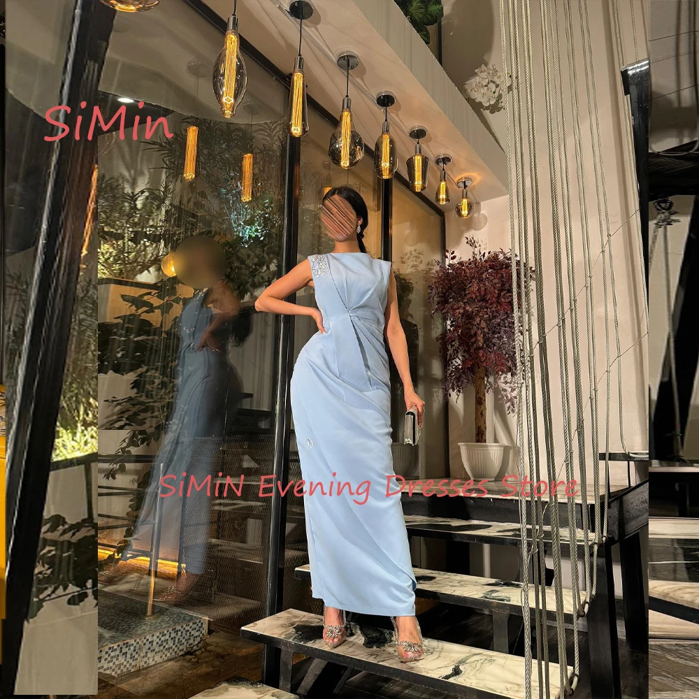 Simin Saudi O-Neck Simple Ruffle Mermaid Sleeveless Embroidery Grace Ankle-Length Arab Evening Party dresses for women 2024