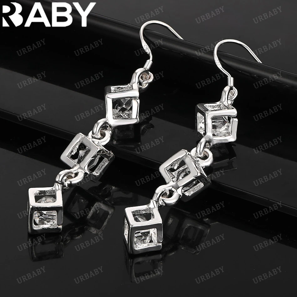 

URBABY 925 Sterling Silver Earrings Hollow Cube Drop Earrings Jewelry Fashion Party and Daily Wear