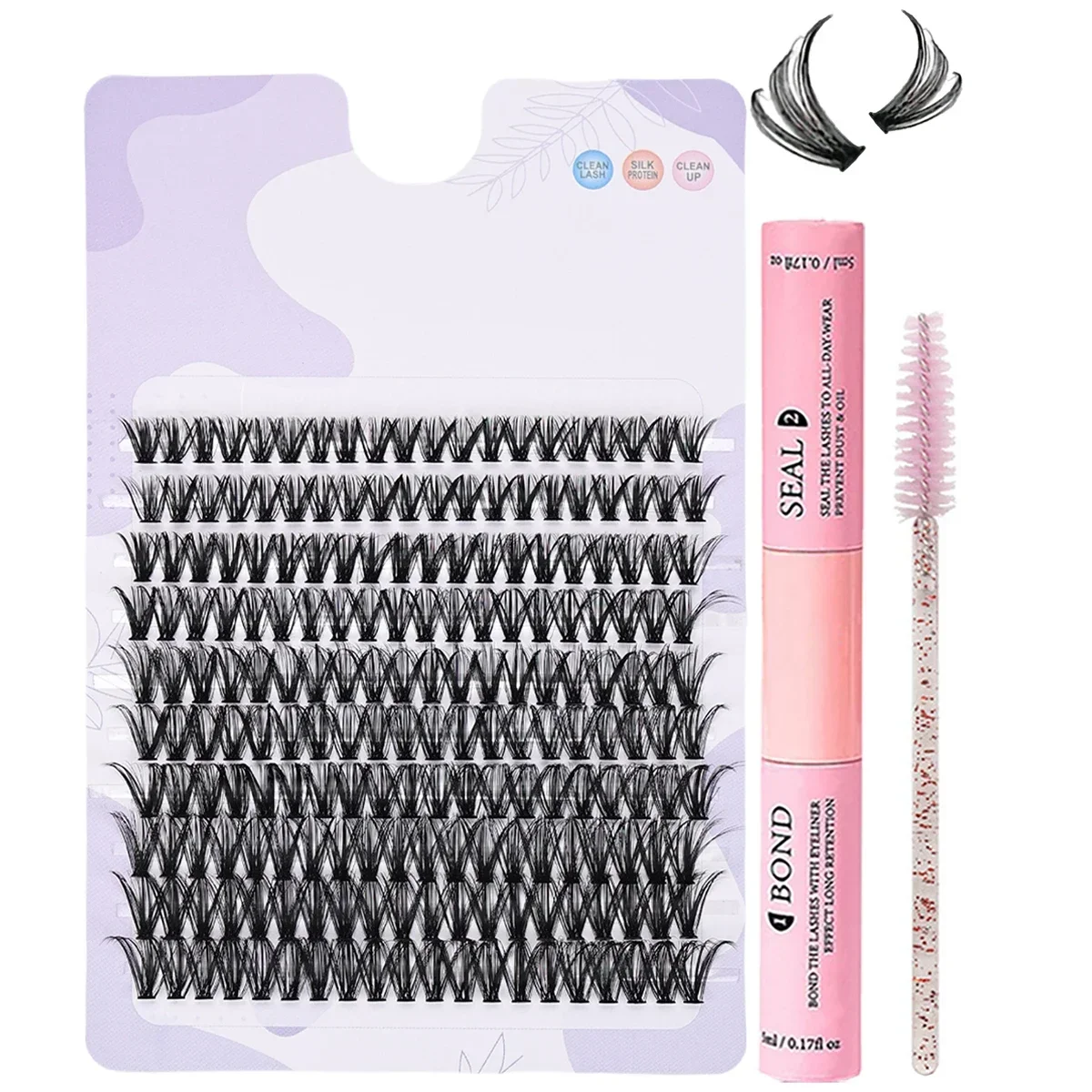 200pcs Eyelash Extension Kit – D Curl Lashes Eyelash Adhesive and Sealant and Eyelash Brushes for use at home