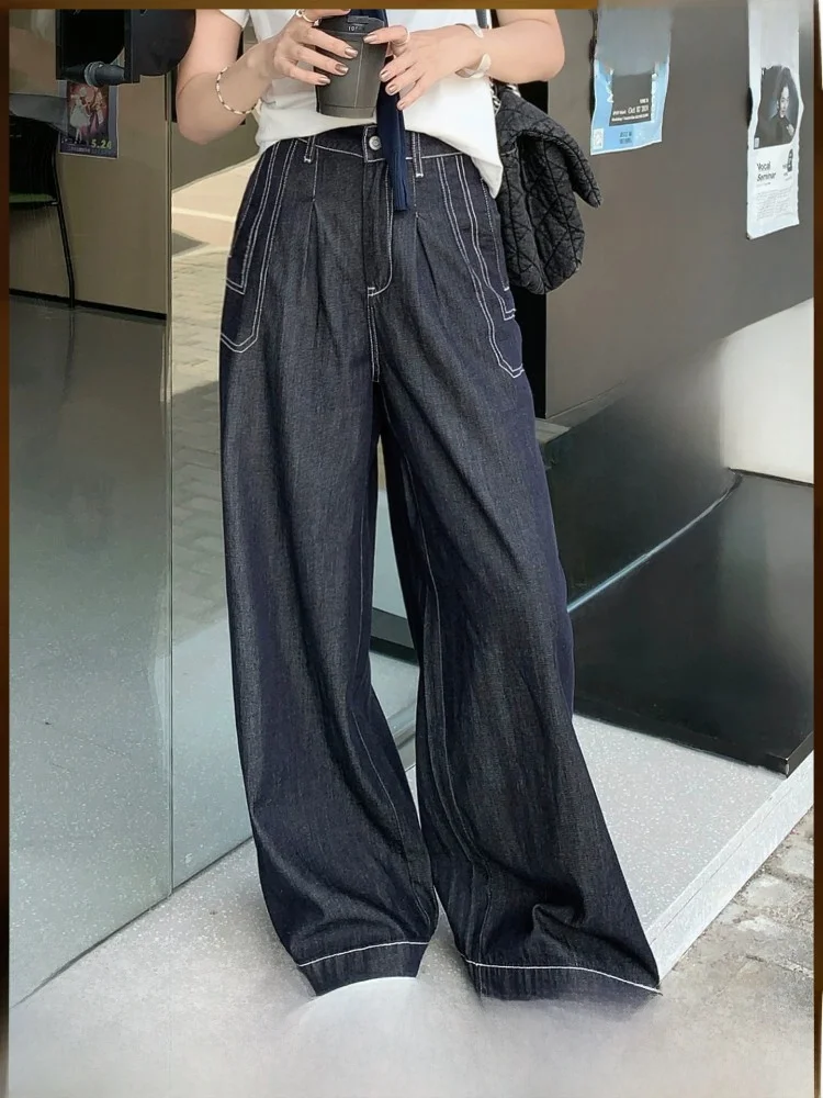 

Meiyang Casual High Waist Wide Leg Jeans Lenzing Cotton Denim Pants High Waist Zipper Closure Color Four Seasons Ladies