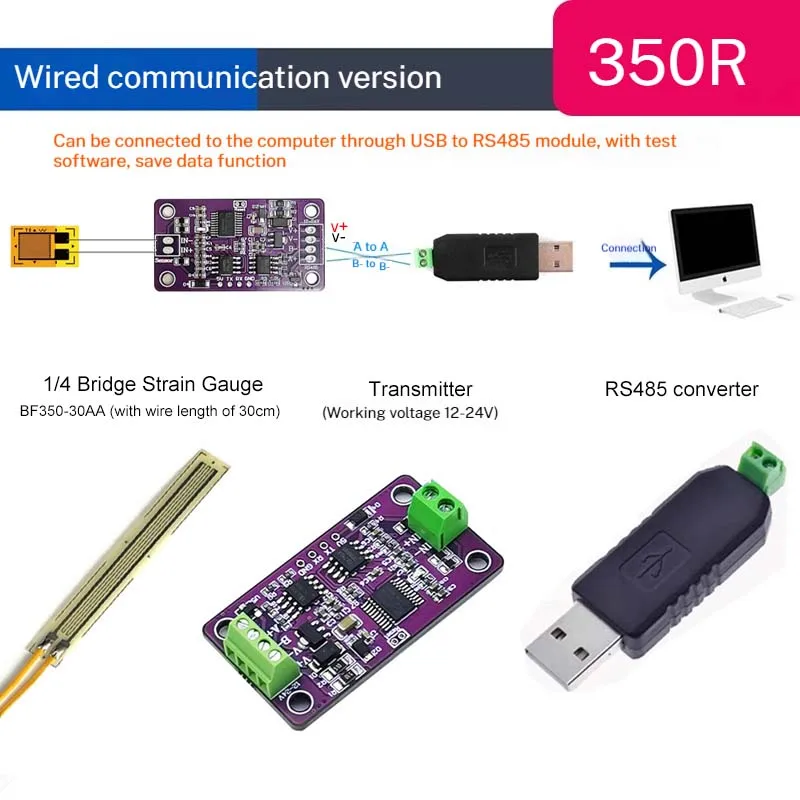 Модуль сбора данных тензодатчика с одним мостом CMCU-06 RS485, высокоточный преобразователь 120R/350R, 12 В-24 В постоянного тока