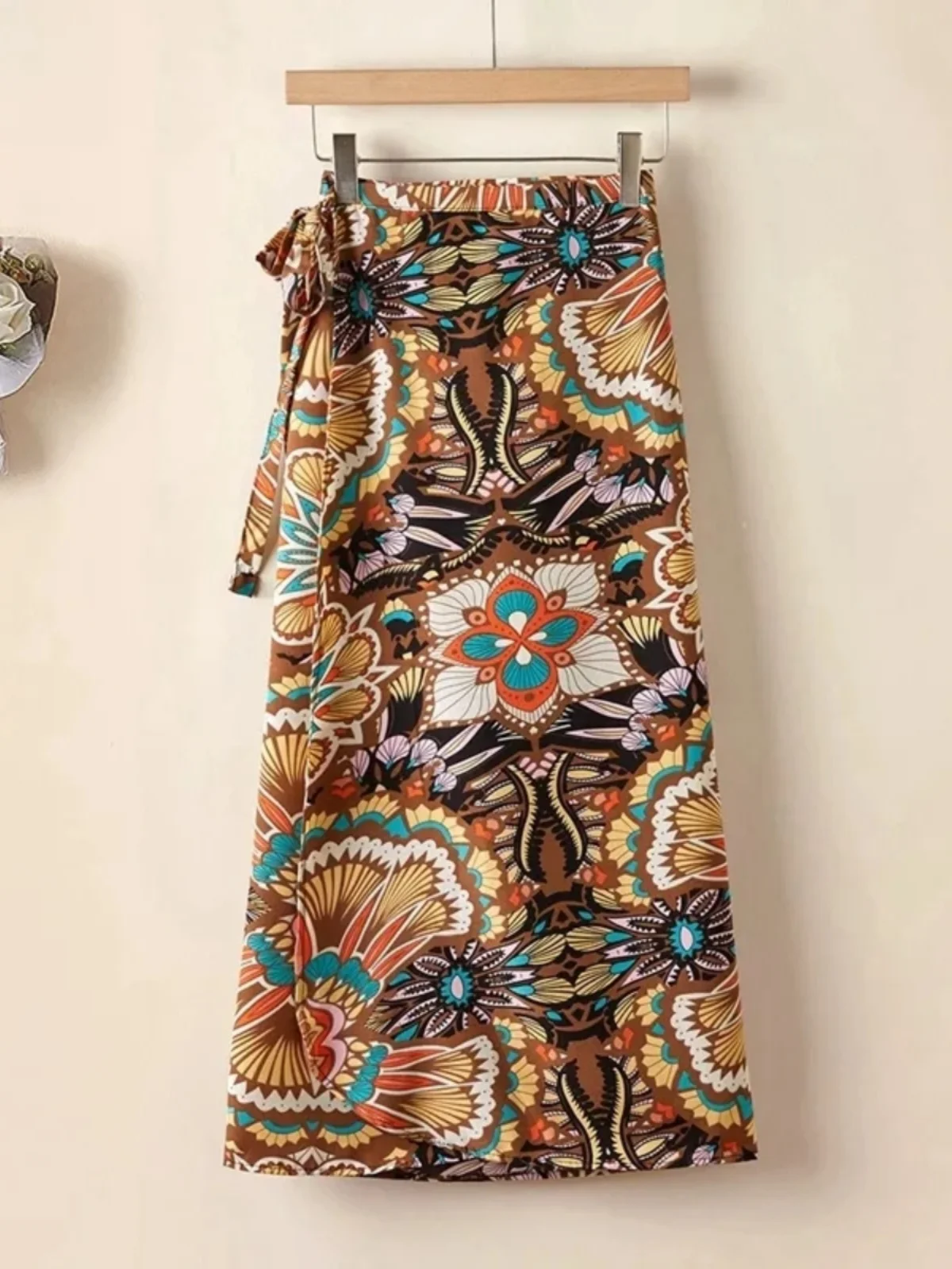 Vaion Sle Women's Midi Skirt 2024 Spring Summer New One-Piece Wrap Skirt Chiffon Floral Long Skirt Beach Holiday Dr