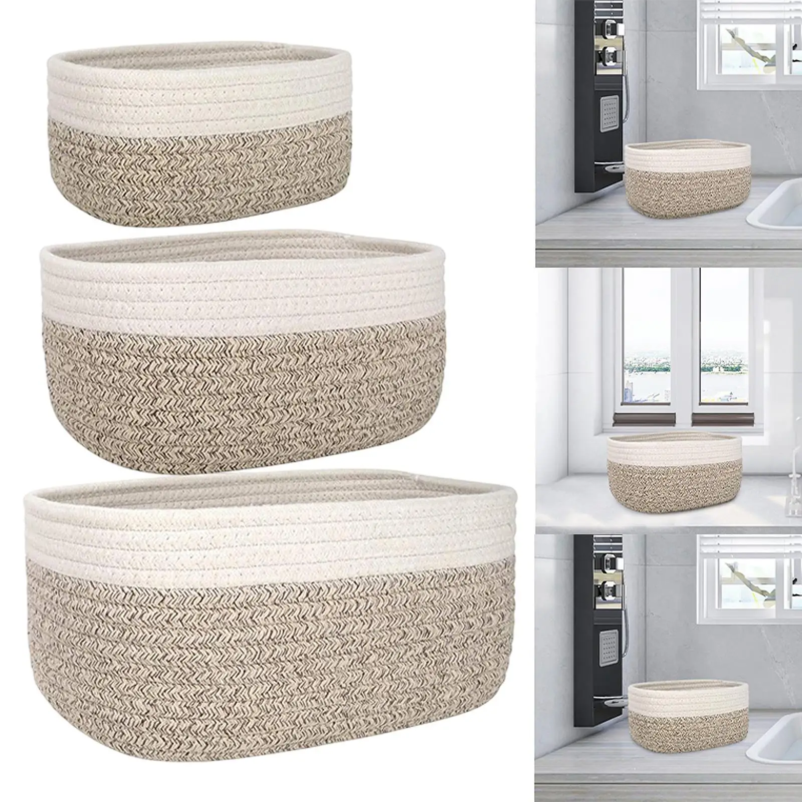 Cotton Rope Basket, Woven Basket Makeup Basket Decorative Bin Desktop Sundries