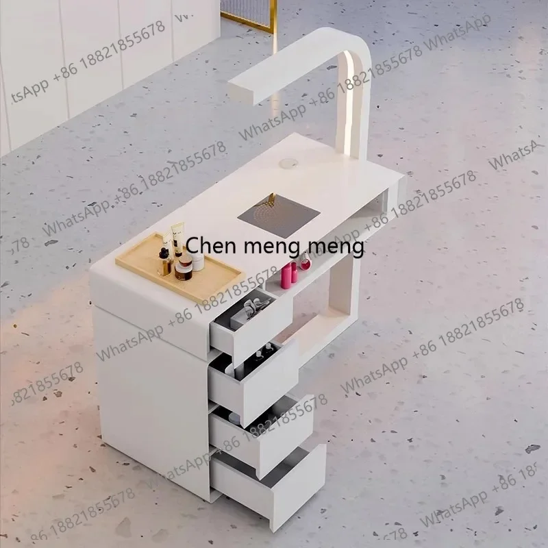 

F150 Cream Dust Collector Manicure Table With Lamp French Beauty Storage Nail Table Minimalist Aesthetic Table Ongle Salon Furni