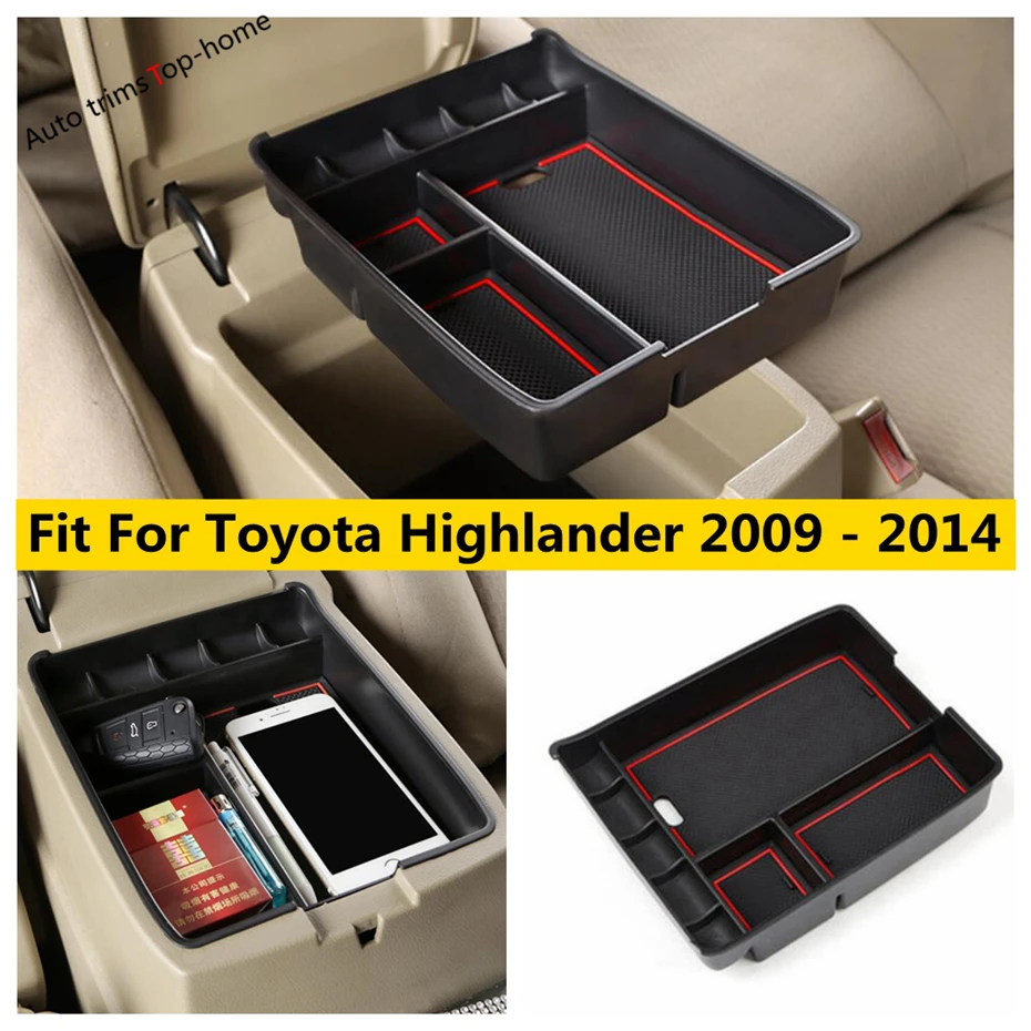 

Plastic Car Central Console Armrest Storage Box Tray Organizer Cover Trim Accessories Fit For Toyota Highlander 2009 - 2014