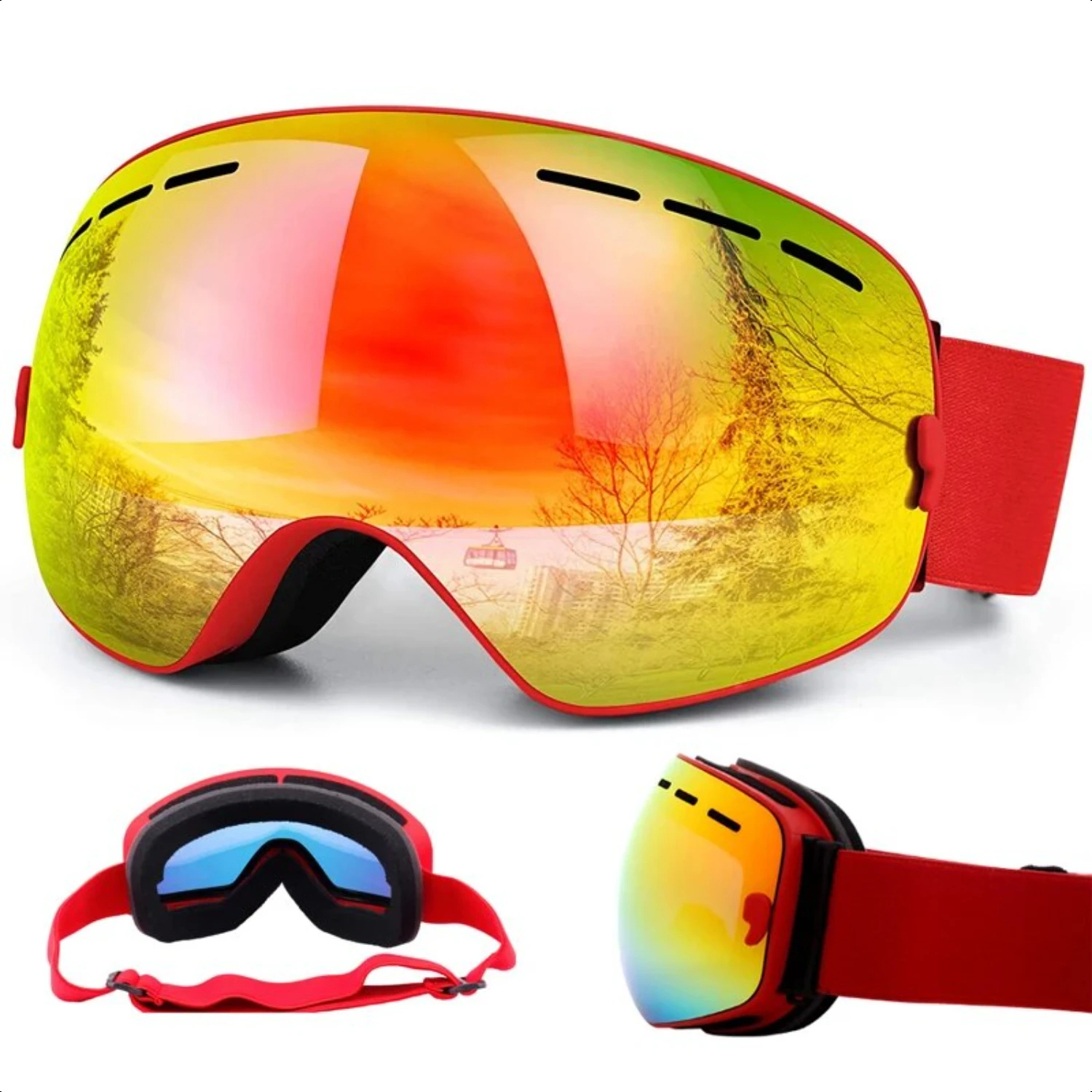 

Ski Goggles Double Layers Windproof Skiing Glasses Anti-fog UV400 Protection Snow Men Women Professional Ski Mask