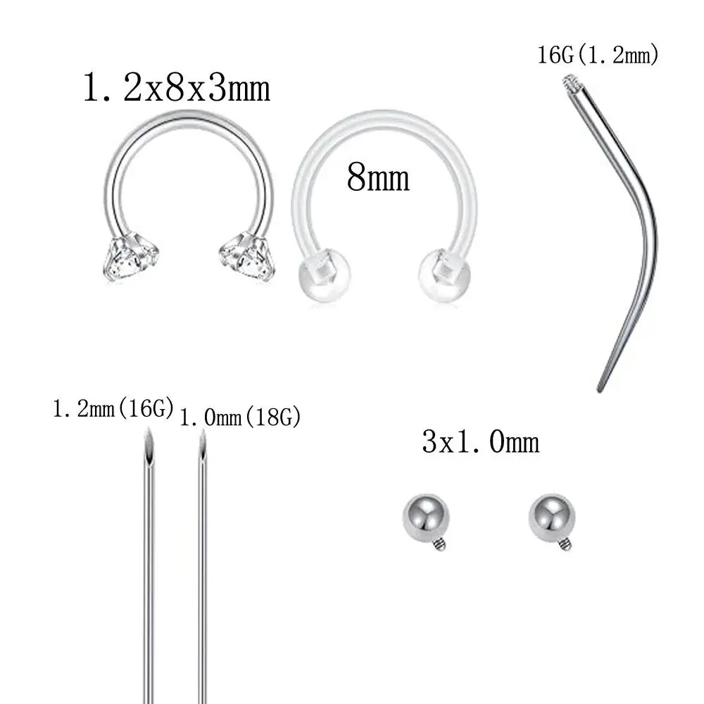 13Pcs Set Septum Piercing with Piercing Needles Taper Ball Grabber Tool Disposable Clamp Horseshoe Nose Rings Daith Lip Labret