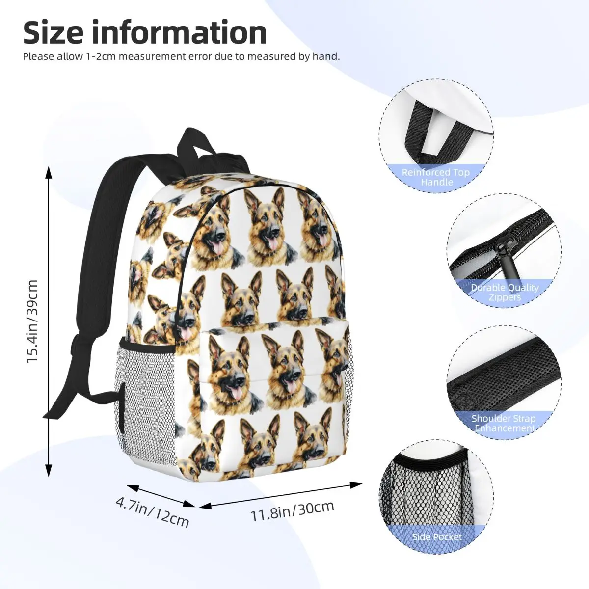 Watercolor German Shepherd Backpack Student Boys Girls BookBag Men Women School Bag Computer Shoulder Bags