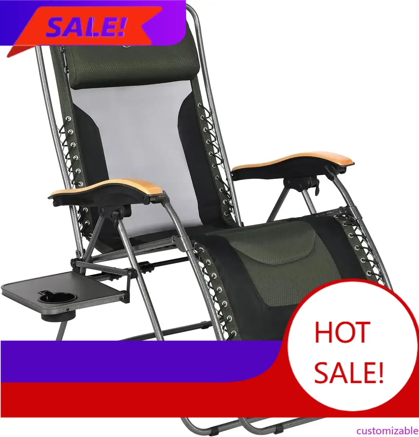 

Hot salesOversized Mesh Back Zero Gravity Reclining Patio Chairs, XL Padded Seat Folding Patio Lounge Chair with Adjustable
