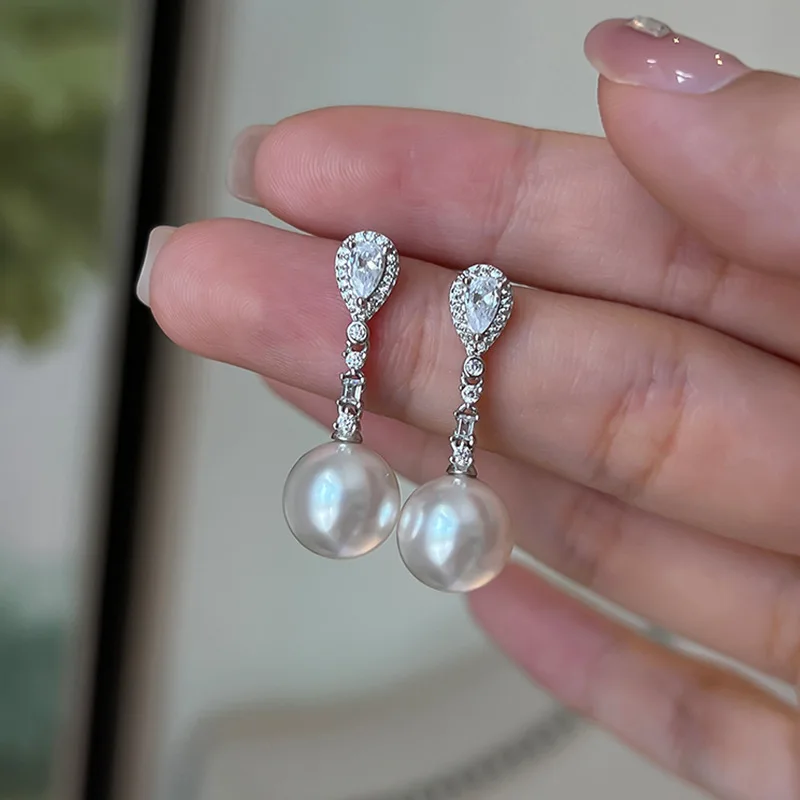 Micro Pave Waterdrop Zircon Pearl Earrings Luxury New Design Delicate Dangling Earings For Women