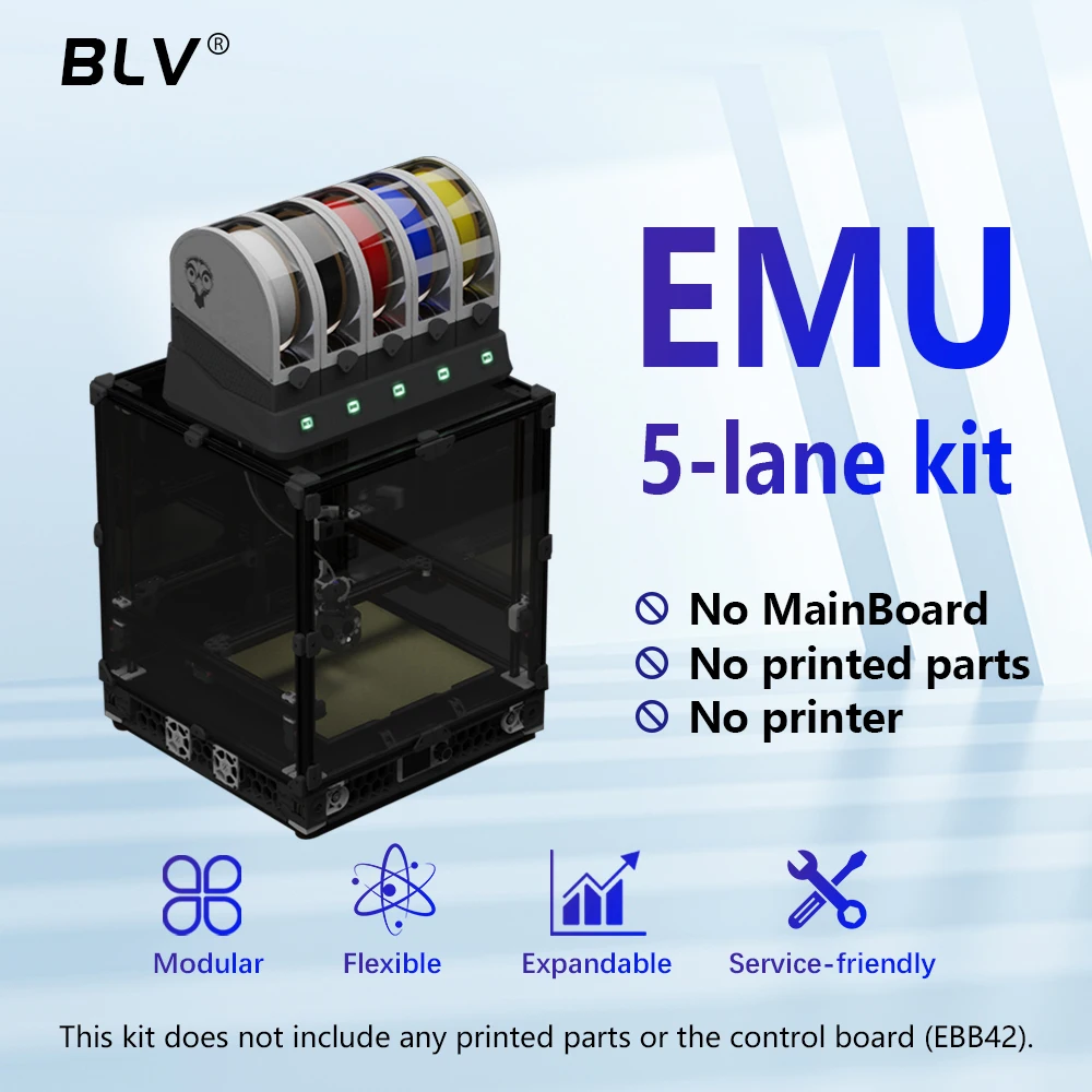 

BLV ® Комплект EMU 5 Lane Kit: расширяемый многоматериальный модуль для принтеров Klipper, Voron, BMCU, ERCF, герметичный бокс Tradrack, Turtle, PicoMMU, A4T