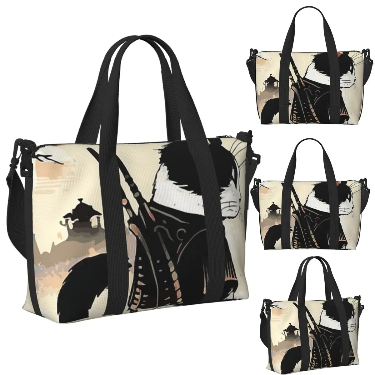 

Cats Anime Samurai Sword Beach Travel Bag Large Capacity Tote Bags for Gym Sport Women Shopping Duffle Shoulder Bag