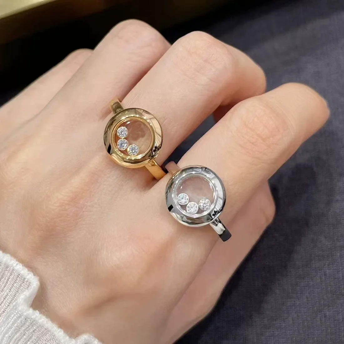 

High-Quality Gold Plated 2 Colors Happy Party Zirconia Removable Stone Rings For Women Fashion Jewelry Gifts