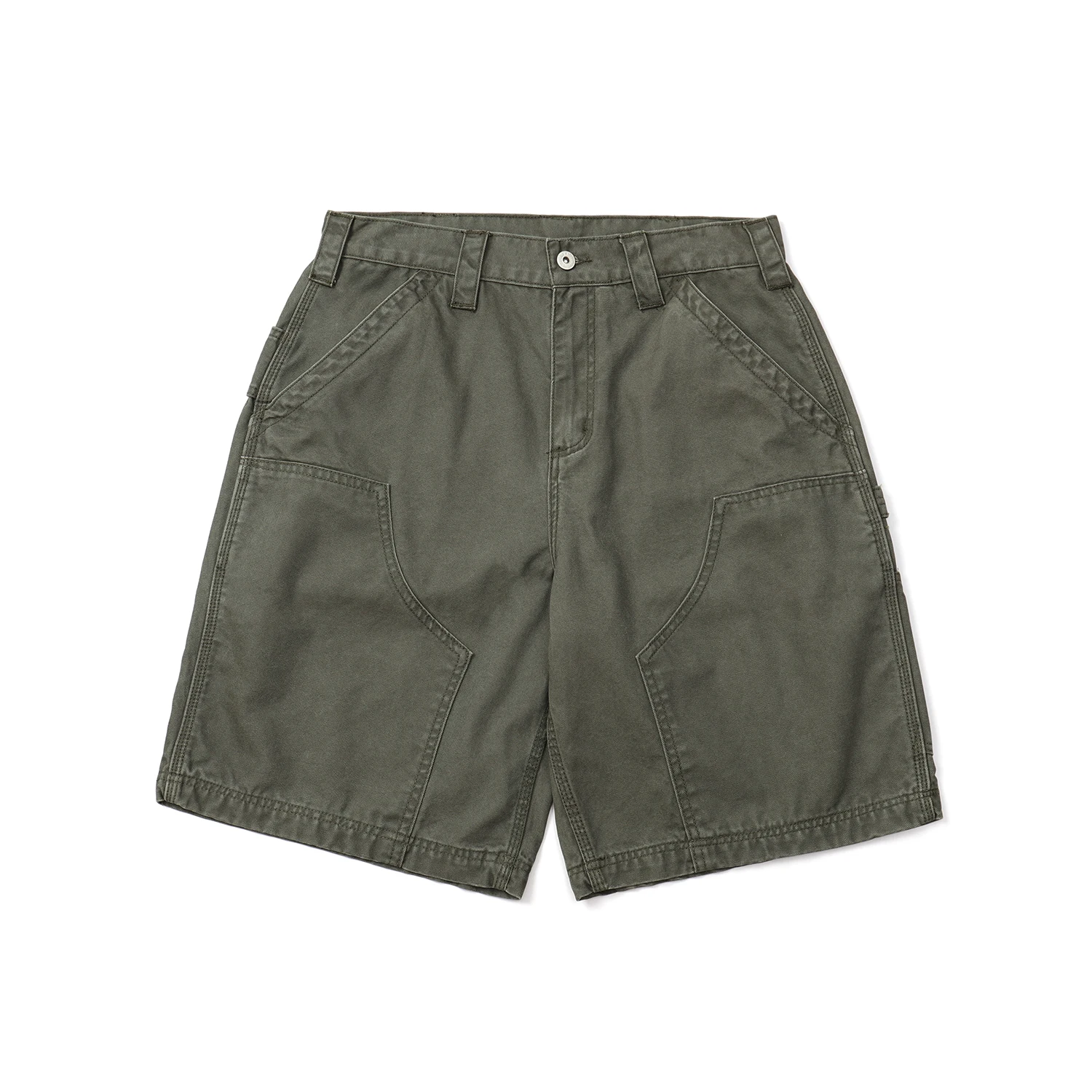 Japanese Vintage Street Style Workwear | 26SS Two-Ply Textured Canvas B01 Logger Washed & Distressed Work Shorts Summer Men's