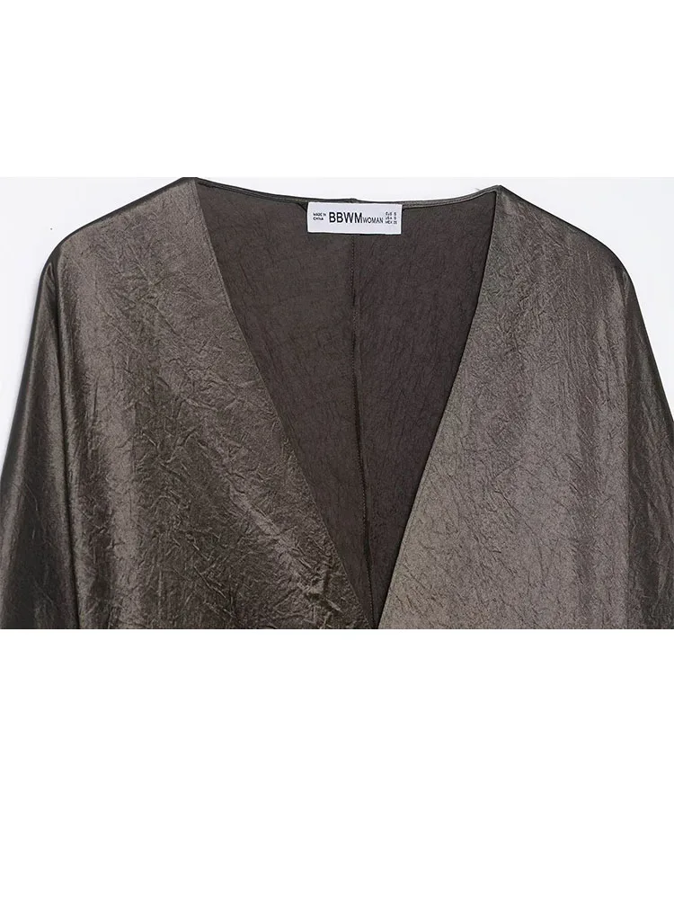 Sukienka damska wiosenna nowa kolekcja modna uniwersalna głęboki dekolt w serek jedwabna satyna tekstura ozdobny pasek długa sukienka damska codzienna seksowna długa sukienka