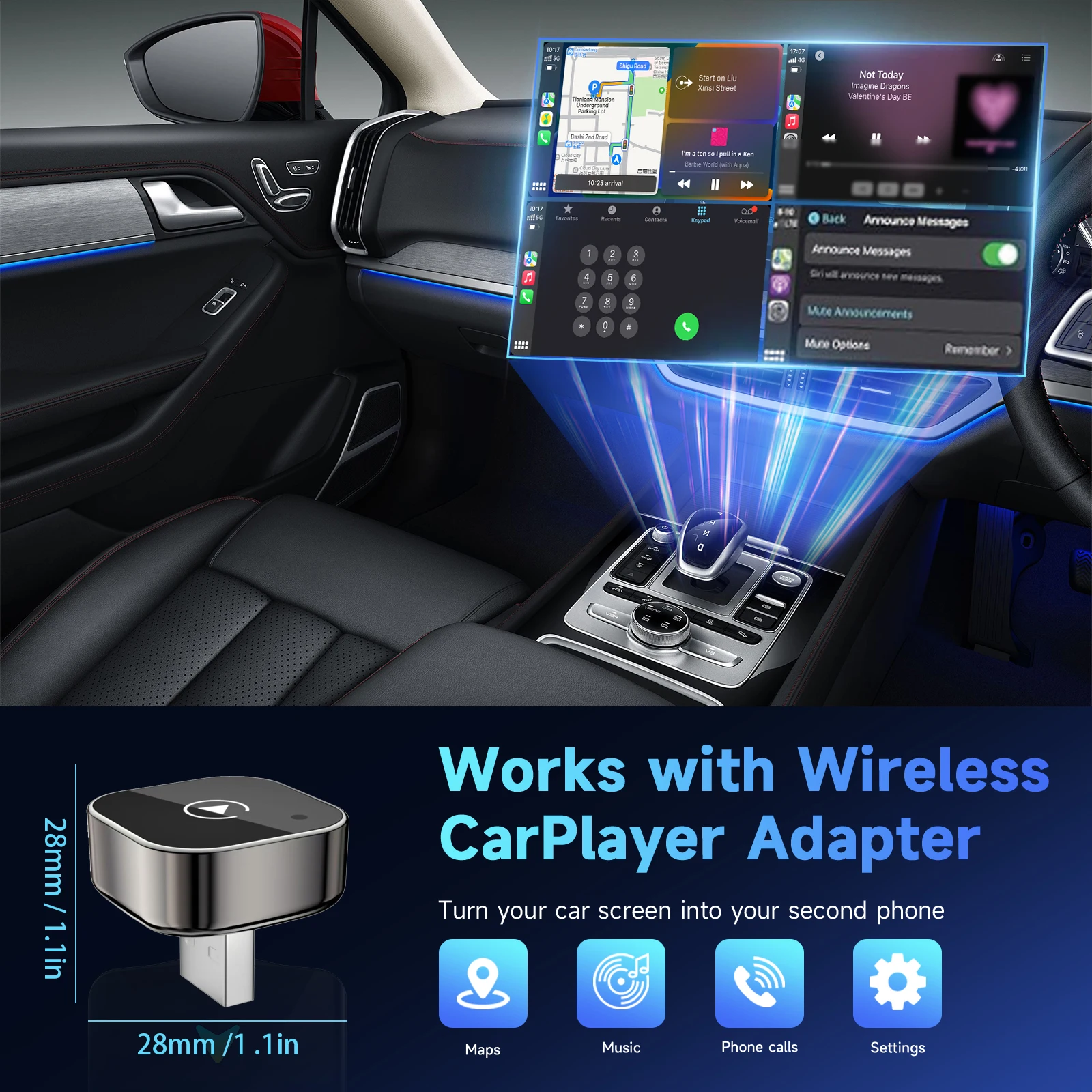 محول Carplay اللاسلكي 2 في 1، يحول سلكيًا إلى محول carplay اللاسلكي لهواتف iPhone وAndroid، التوصيل والتشغيل Carplay