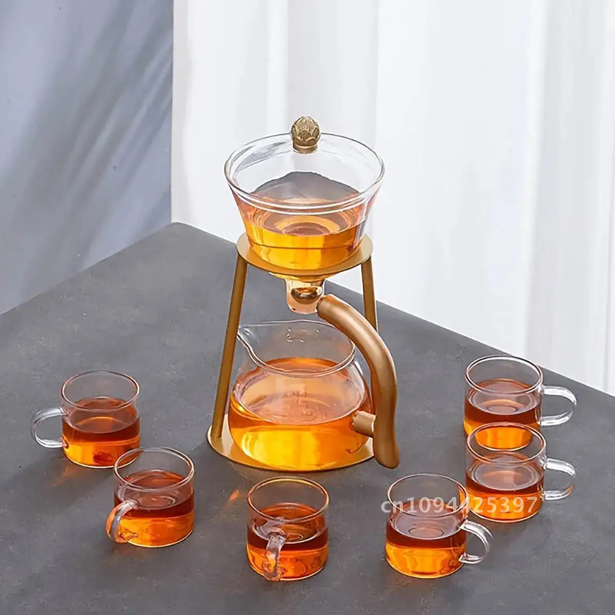 1 Set Glass Teapot Set Lazy Kungfu Tea Pot Set Semi-Automatic Drip Tea Set With Infuser Office Blooming Tea Maker Iron Base