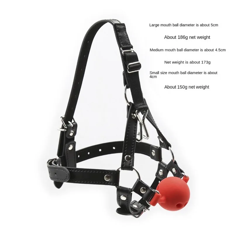 PU Leather BDSM Head Covered Silicone Ball Gag with Nose Hook ,Open Mouth Head Harness Bondage,Sex Toys for Couples Adult Games