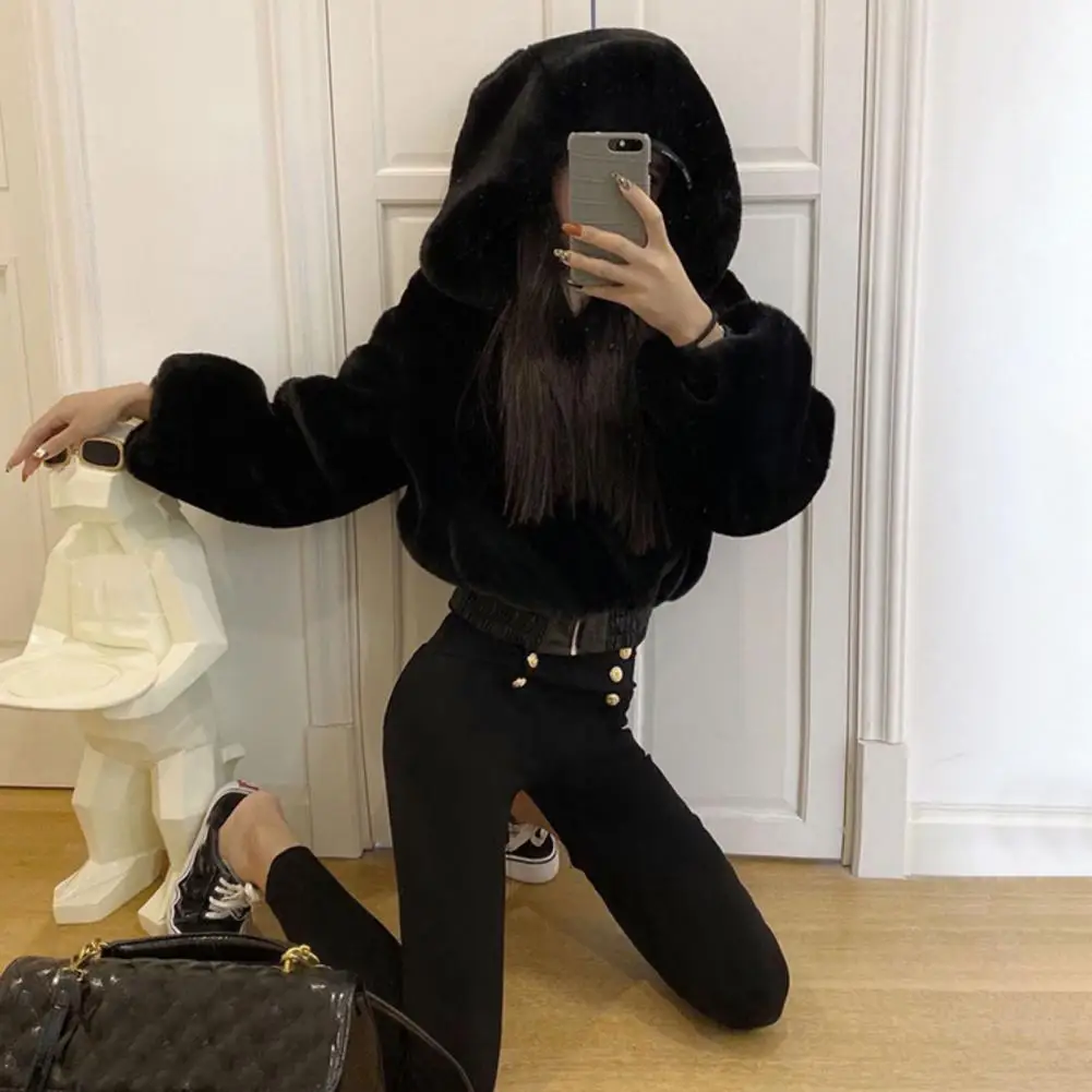 Podzimní zimní dámský kardiganový kabát, zahuštěný plyšový kapucí, volný větruodolný, jednobarevný, na zip, bunda s dlouhým rukávem, venkovní... - náhled 3