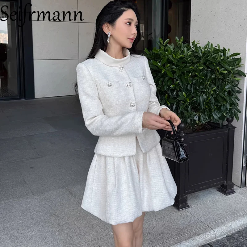 Seifrmann 2026 Spring Women's New Fashionable Stand up Collar Long Sleeve Waist cinching Flower Bud Dress