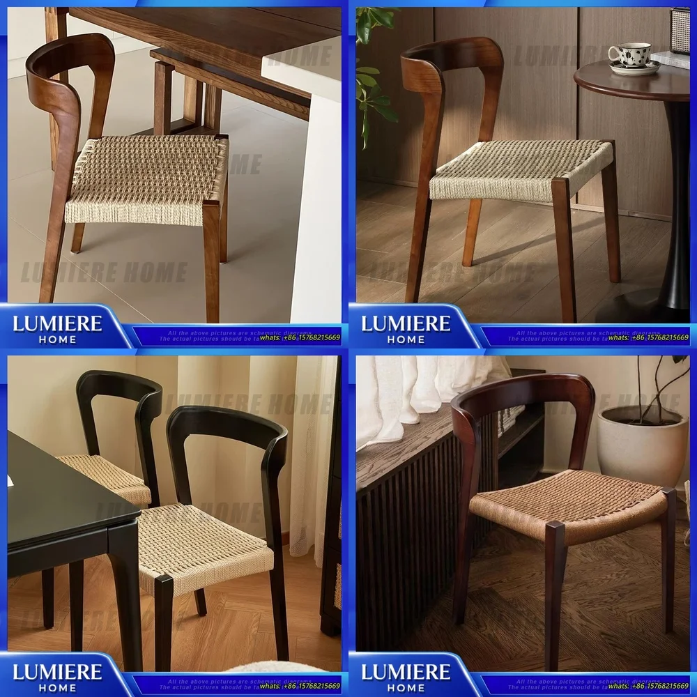 

Обеденный стул из цельного дерева для дома, гостиной, ресторана, балкона, спинка, табурет, веревка, тканый кофейный бистро, винтажный стул из ротанга