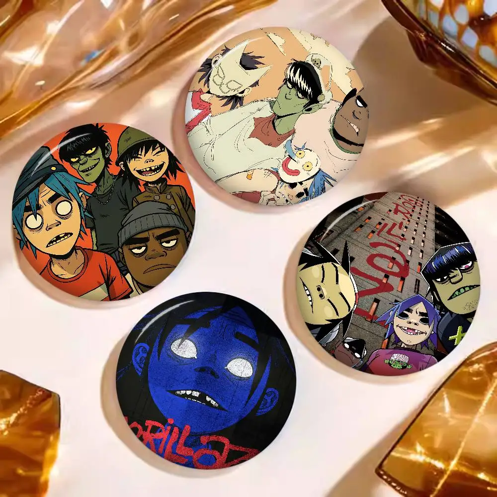 Virtual Singer Gorillaz Band Round Cartoon Brooches Handmade Pins for Backpack Jewelry Accessories Gifts Creative Badge