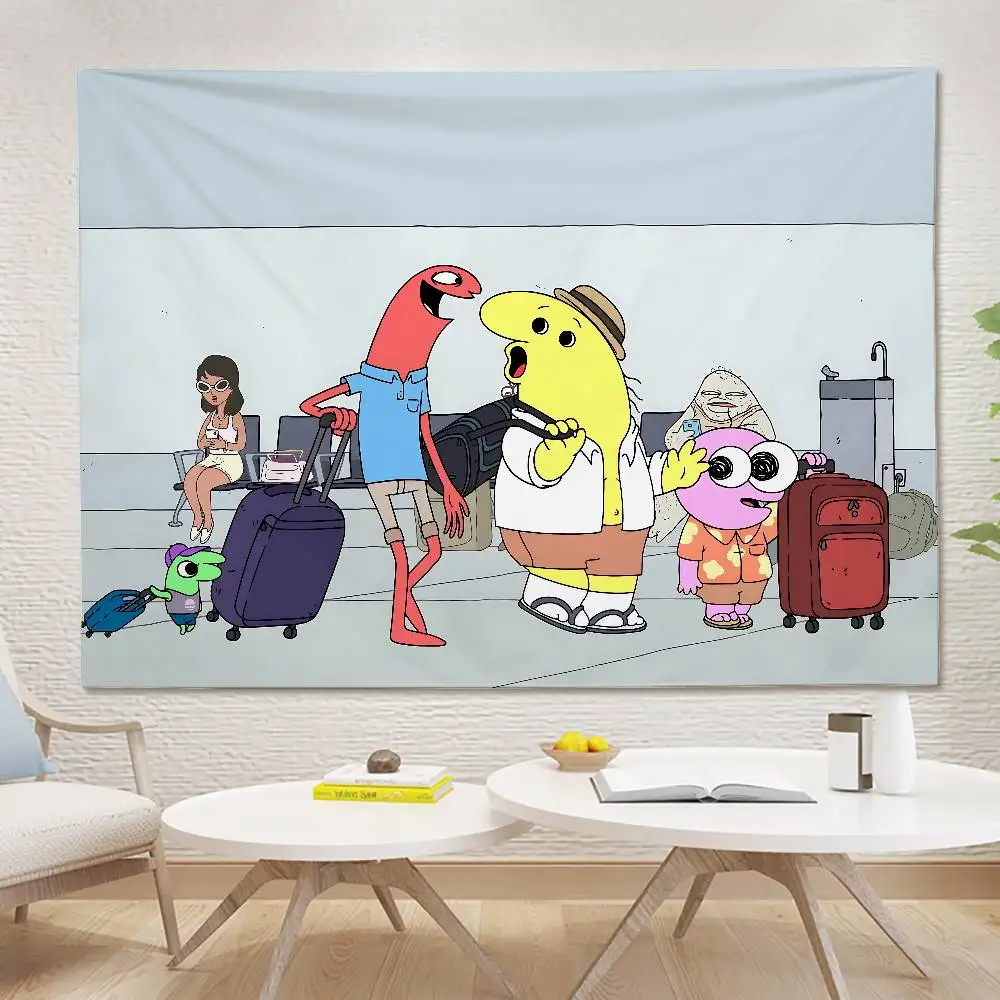 Cartoon S-Smiling Friends Tapestry Wall Hanging Tapestry Art Deco Blanket Curtain Hanging At Home Bedroom Living Room Decor