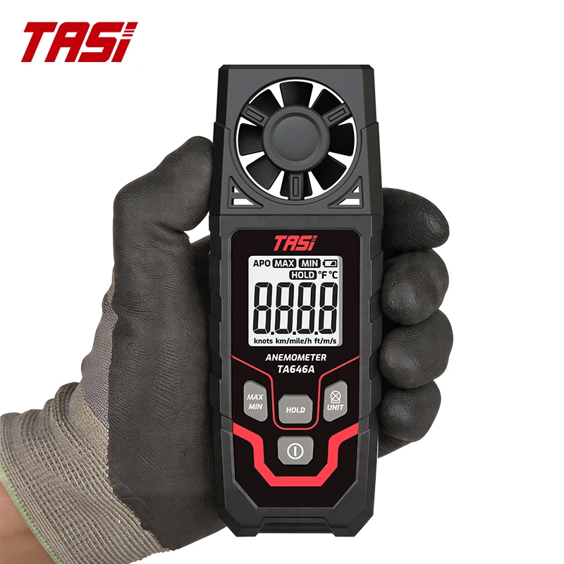 TASI TA646A Handheld Digital Anemometer with 5 Measurement Units and Temperature Sensor 0-45C for Air Flow Analysis