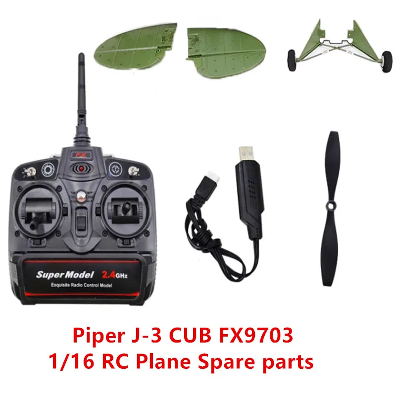 WWII Piper J-3 CUB FX9703 1/16 RC Plane Spare parts motor blade charger Landing gear servo ESC receiver Remote Rudder angle