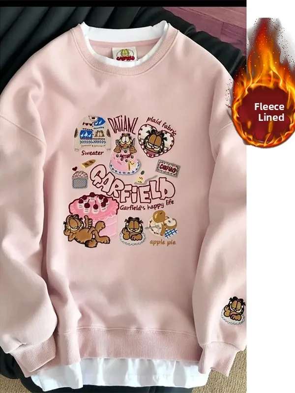 

Thickened Embroidered Long Sleeve Hoodie Women's Fleece Lined Sweatshirt Sweet College Style Versatile Autumn Winter Top