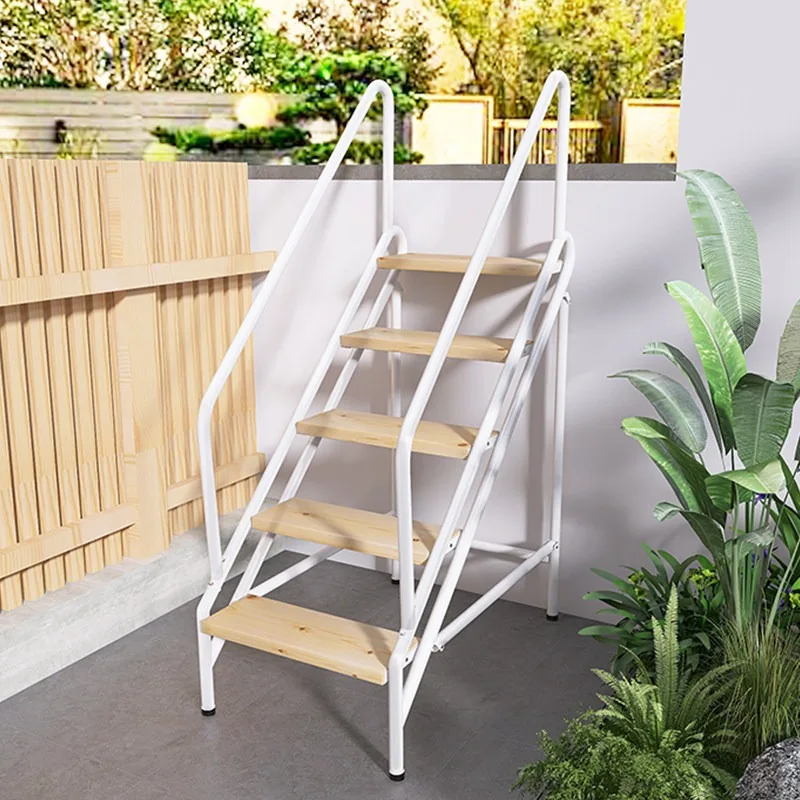 Solid wood household indoor and outdoor thickened swimming pool ladder stool simple balcony flower stand mobile folding climbing