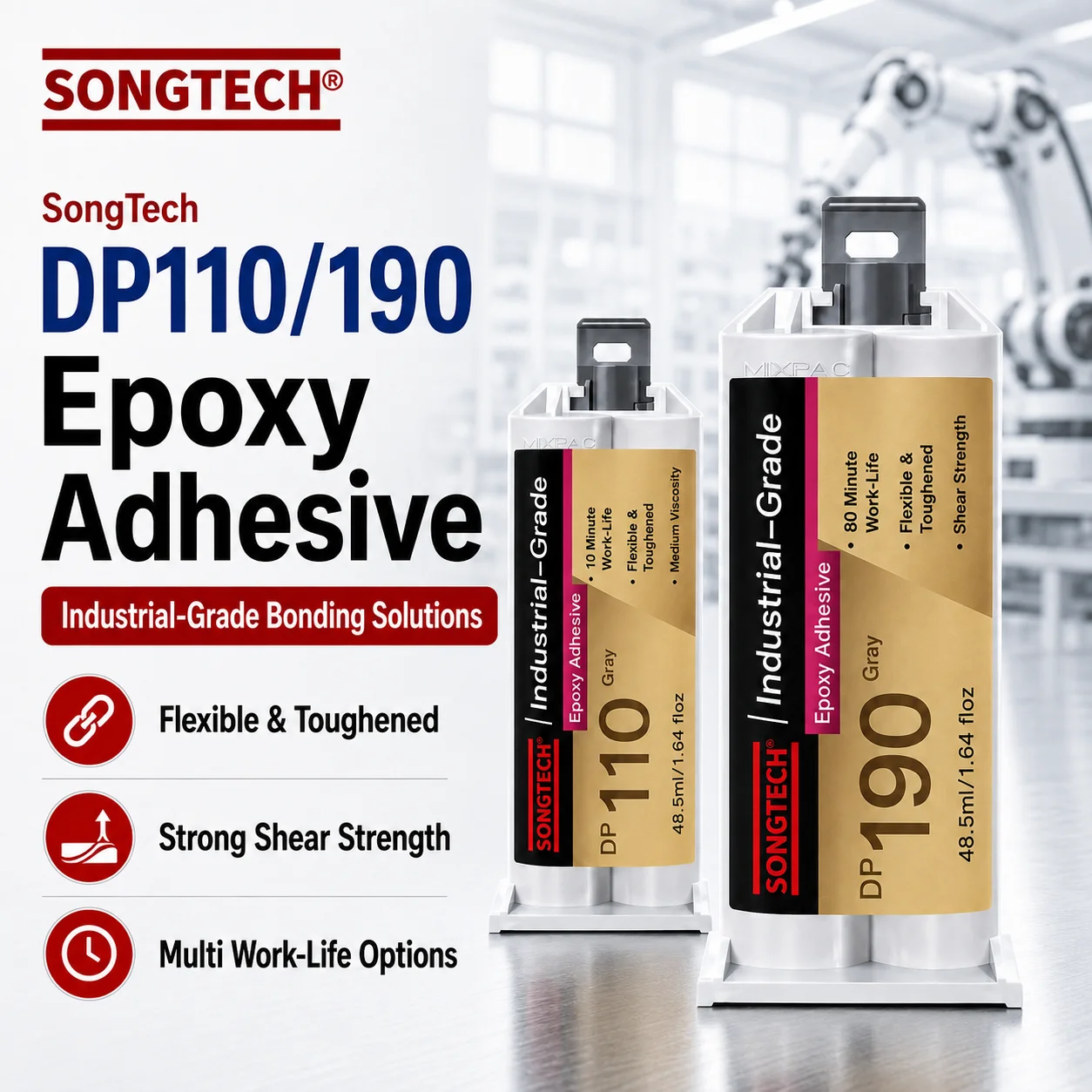 50ML Songtech DP110 DP190 Epoxy Adhesive Industrial Grade Flexible Structural Glue for Automotive Equipment Repair Assembly DIY