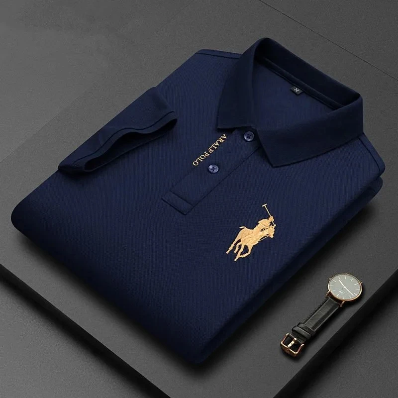 Men\'s half sleeved embroidered polo shirt, luxurious, fashionable and elegant embroidered T-shirt, 100% pure cotton casual shirt