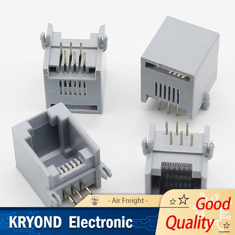 10PCS/Lot RJ12 6Pin Crystal Female Socket Telephone 90 Degrees 6P6C Socket