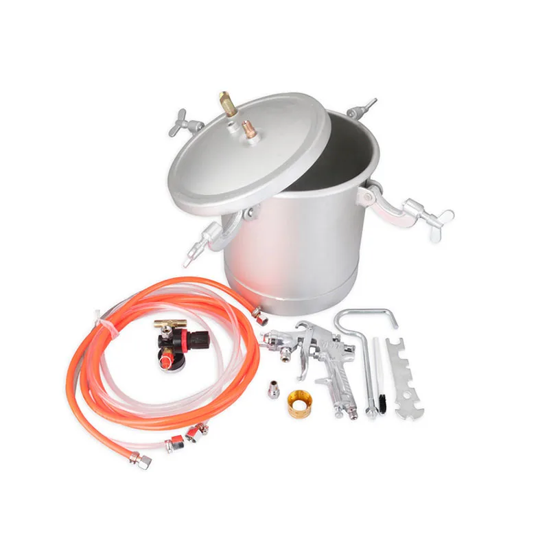 15L Feed Texture Coating Tank Pot Pressure Bucket With PT-871 Colourful Air Spray Gun Fluid Hose Assembly Paint Sprayer System