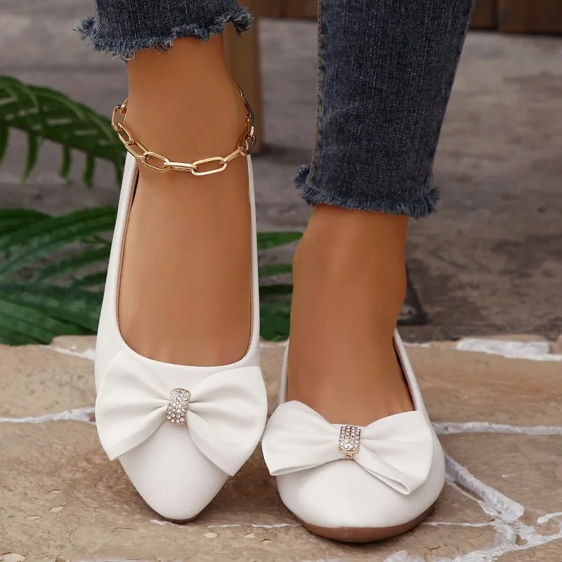 Flat-front Single-stitch Shoes, Popular Among Netizens, Low-top, Shallow-mouth, Bow-knotted New Style, Large Size Women's Shoes