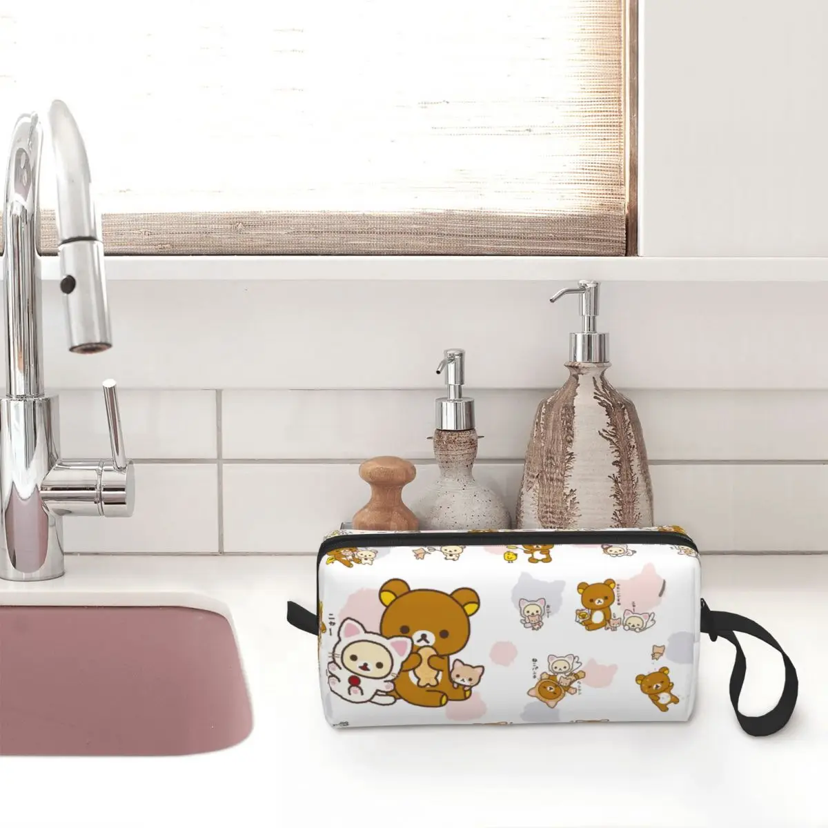Rilakkuma-女性のためのカスタムメイクアップバッグ、リラックスベア、アニメーション、映画、旅行、化粧品オーガナイザー、かわいい収納、衛生バッグ