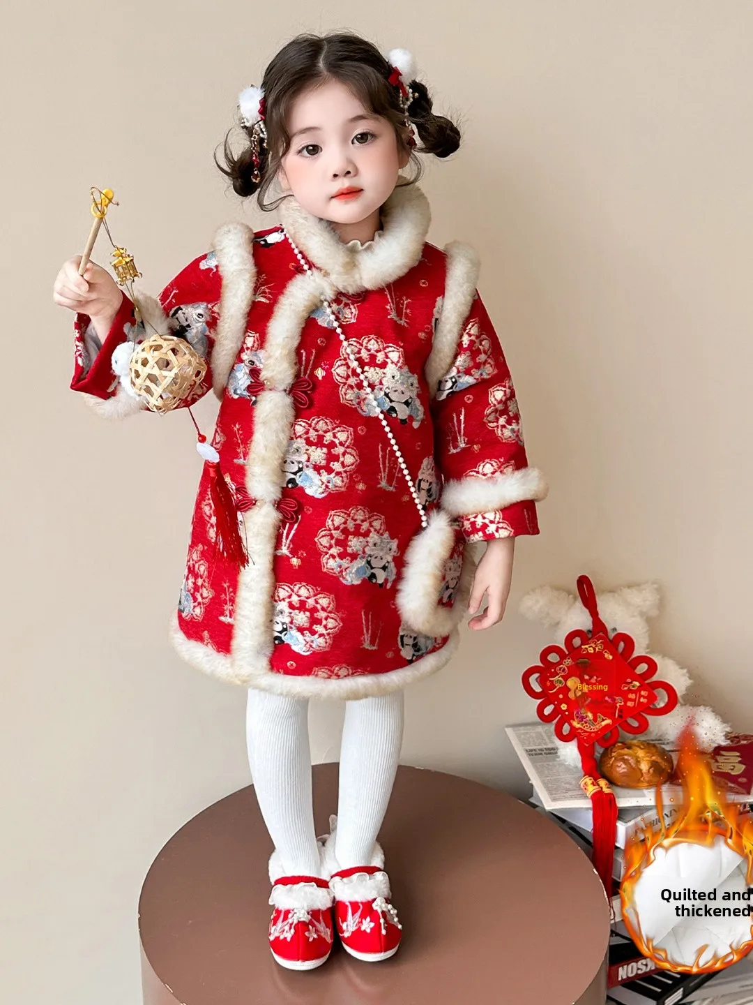 

Зимний новогодний костюм Тан для девочек, пальто, годовая юбка с разрезом, детская одежда Hanfu Sle
