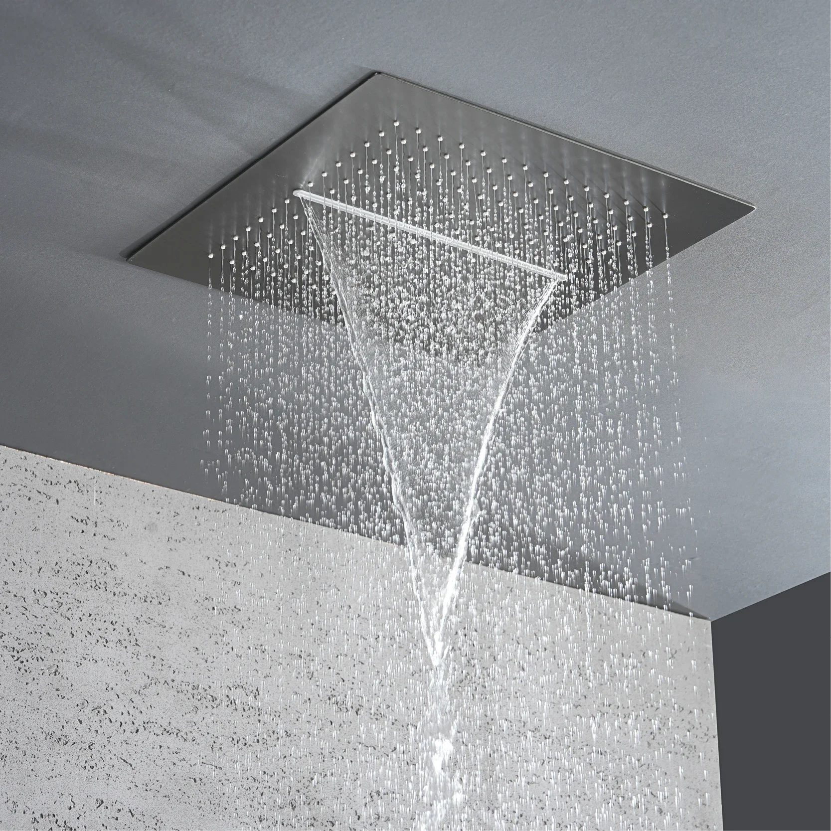 Luxury Bathroom Gunmetal Brass LED Temp Display Shower Sysetem Ceiling- Embedded 2 function Rainfall/waterfall Bath Fixtures