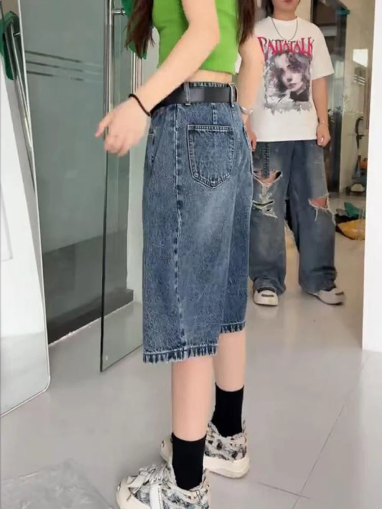 ハイウエスト A ラインブルーデニムショートパンツ女性の夏プラスサイズストレートレッグワイドレッグ 5 分丈ルーズフィットジーンズ