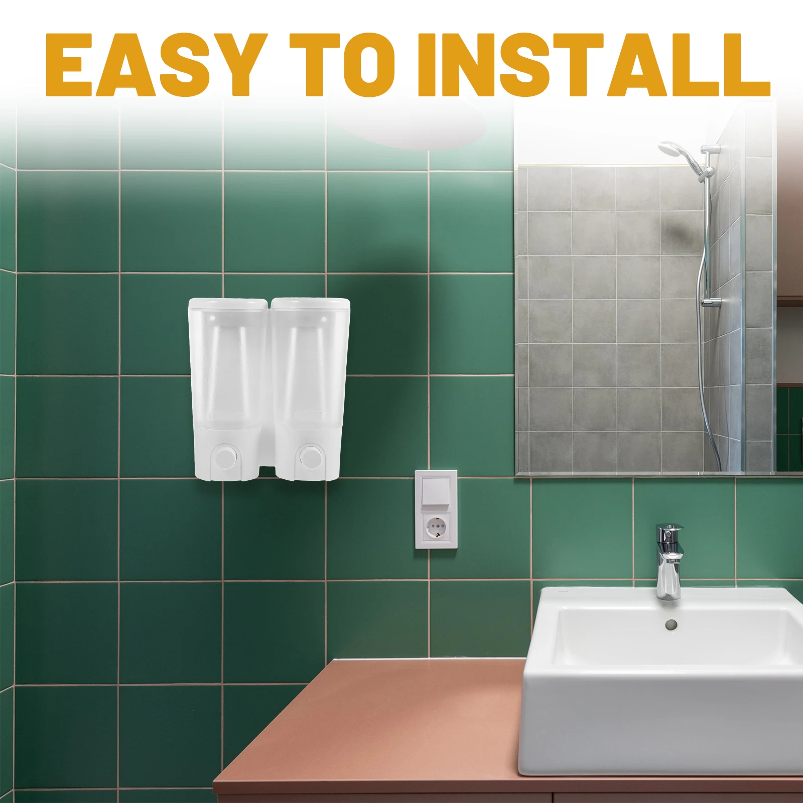 

Wall Mounted Soap Dispenser Shampoo Conditioner Body Wash 2 Heads Manual Pump Bathroom Kitchen Large Capacity Transparent