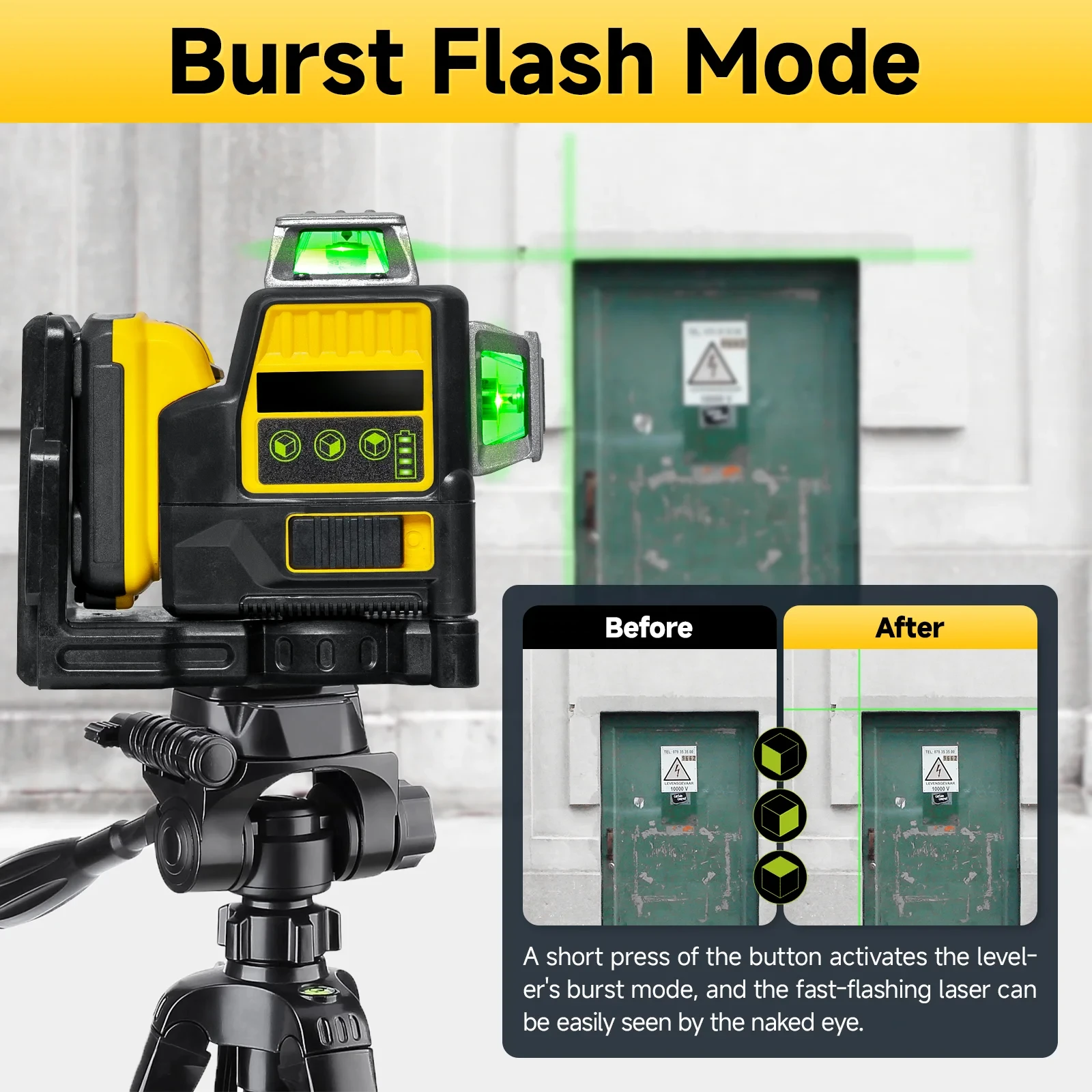 Outdoor measurement 3 sides*360 degree vertical line laser level 12 line green light level