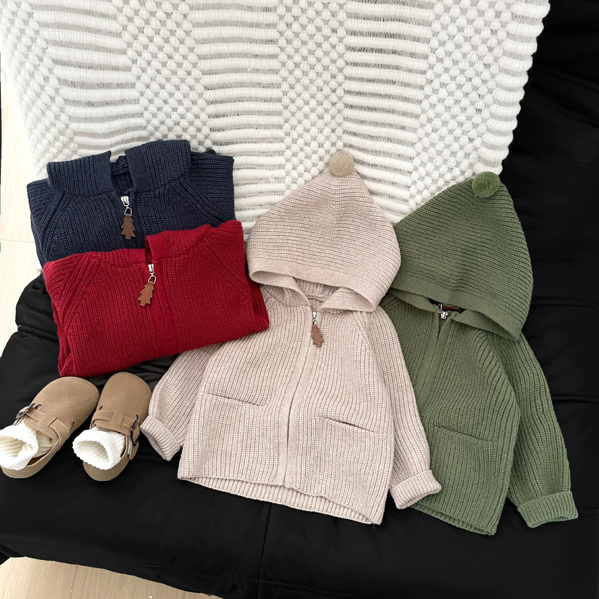 2025 Autumn New Baby Warm Knit Hooded Coat Solid Infant Girl Casual Sweater Kids Boys Knit Cardigan Toddler Loose Jacket