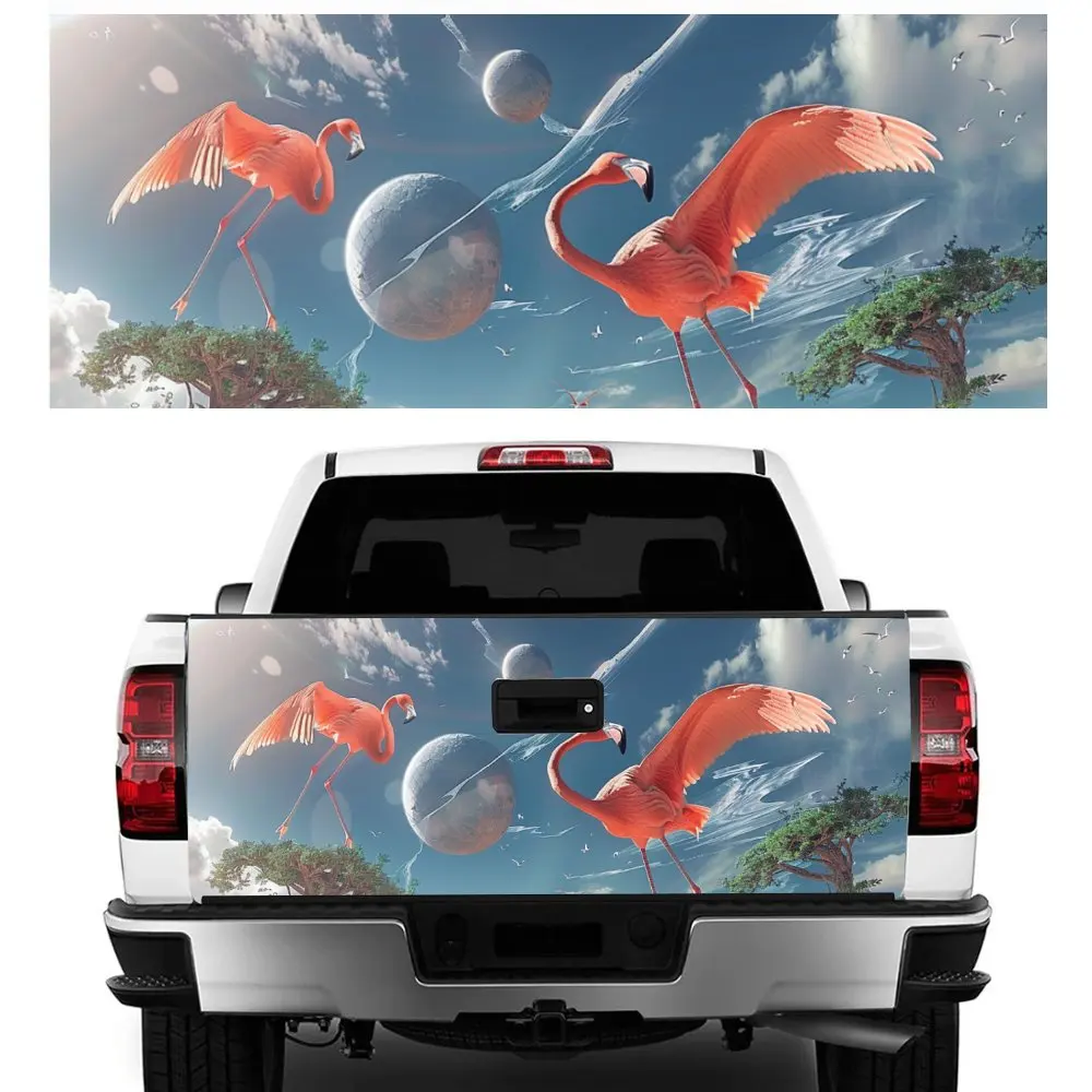 

Sky Planet Soaring Flamingo Print Car Tail Trunk Protect Vinly Decal Auto Accessories Hood Decor Sticker for Off-road Pickup