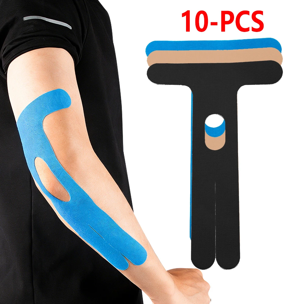 10 PCS Precut Elbow Tape, Discomfort Relieve Elastic Elbow Kinesiology Tape Strong Adhesion Muscle Support Sweatproof for Sport