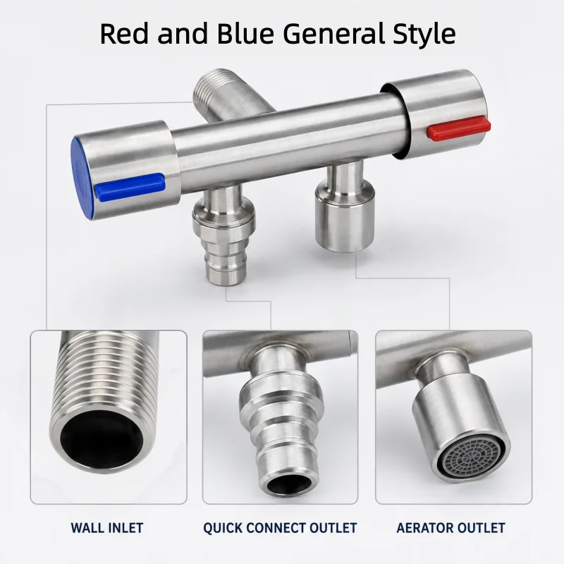 304 Stainless Steel Dual Outlet Angle Valve, Independent Two-Way Shut Off Tap for Washing Machine, Water Filter Home Plumbing