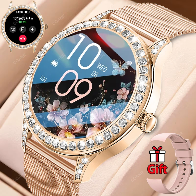 

Новые умные часы для женщин с 1,27-дюймовым экраном и бриллиантовым корпусом, функцией совершения и приема звонков, мониторингом здоровья, измерением частоты сердечных сокращений, спортивным фитнес-трекером.